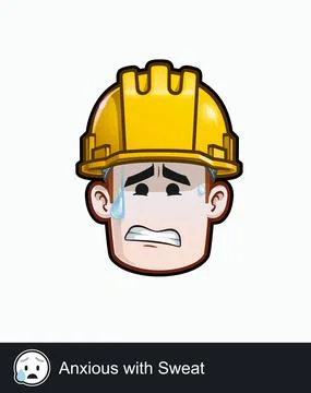 Construction Worker - Expressions - Concerned - Anxious with Sweat Stock Illustration