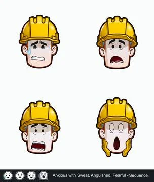 Construction Worker - Expressions - Concerned - Anxious with Sweat Anguishe.. Stock Illustration