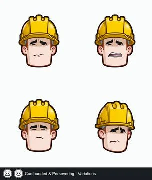 Construction Worker - Expressions - Concerned - Confounded and Persevering .. Stock Illustration