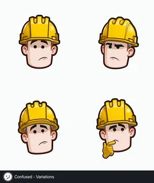Construction Worker - Expressions - Concerned - Confused - Variations Stock Illustration