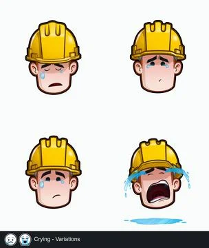 Construction Worker - Expressions - Concerned - Crying - Variations Stock Illustration