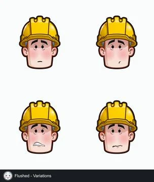 Construction Worker - Expressions - Concerned - Flushed - Variations Stock Illustration