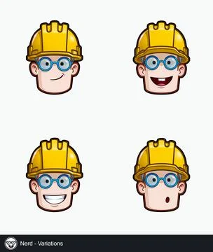 Construction Worker - Expressions - Glasses - Nerd - Variations Stock Illustration