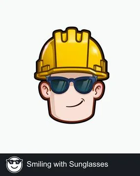 Construction Worker - Expressions - Glasses - Smiling with Sunglasses Stock Illustration