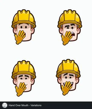 Construction Worker - Expressions - Hand Over Mouth - Variations Stock Illustration