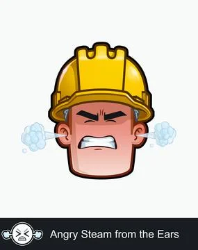 Construction Worker - Expressions - Negative - Angry Steam from the Ears Stock Illustration