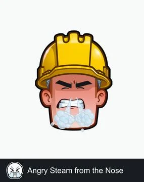 Construction Worker - Expressions - Negative - Angry Steam from the Nose Stock Illustration