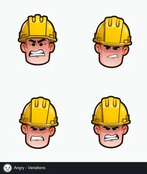 Construction Worker - Expressions - Negative - Angry - Variations Stock Illustration