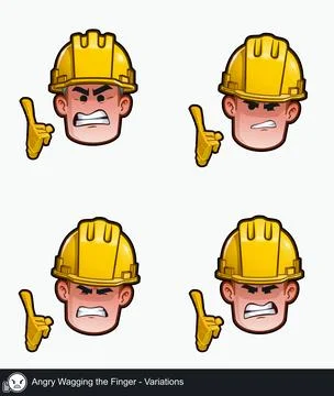 Construction Worker - Expressions - Negative - Angry Wagging the Finger - V.. Stock Illustration