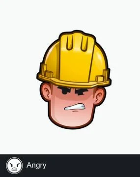 Construction Worker - Expressions - Negative - Angy Stock Illustration