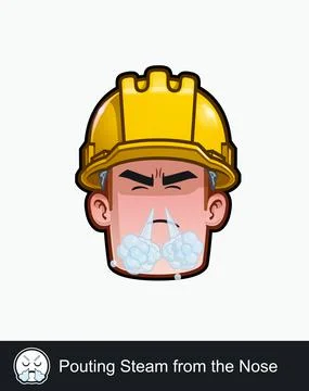Construction Worker - Expressions - Negative - Pouting Steam from the Nose Stock Illustration