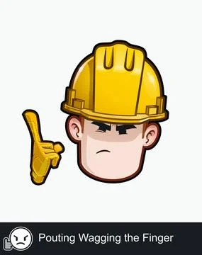 Construction Worker - Expressions - Negative - Pouting Wagging the Finger Stock Illustration