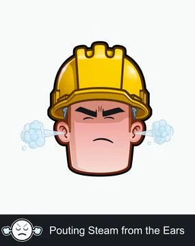 Construction Worker - Expressions - Negative - Pouting Steam from the Ears Stock Illustration
