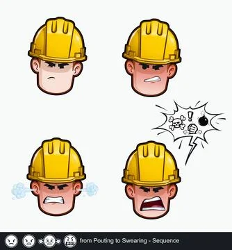Construction Worker - Expressions - Negative - from Pouting to Swearing - S.. Stock Illustration