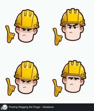 Construction Worker - Expressions - Negative - Pouting Wagging the Finger -.. Stock Illustration