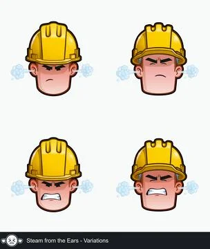 Construction Worker - Expressions - Negative - Steam from the Ears - Variatio Stock Illustration