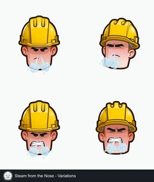 Construction Worker - Expressions - Negative - Steam from the Nose - Variatio Stock Illustration