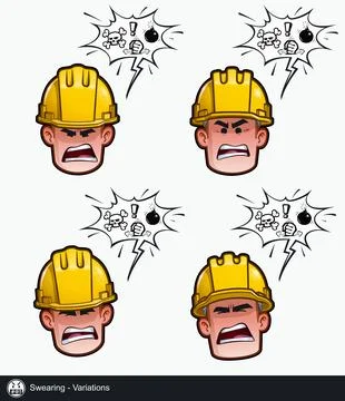 Construction Worker - Expressions - Negative - Swearing - Variations Stock Illustration