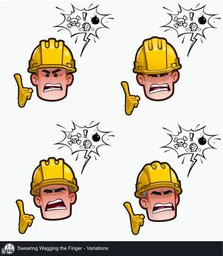 Construction Worker - Expressions - Negative - Swearing Wagging the Finger .. Stock Illustration