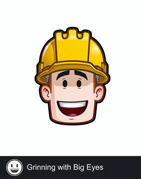 Construction Worker - Expressions - Positive n Smiling - Grinning with Big Ey Stock Illustration