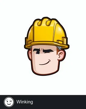 Construction Worker - Expressions - Positive n Smiling - Winking Stock Illustration