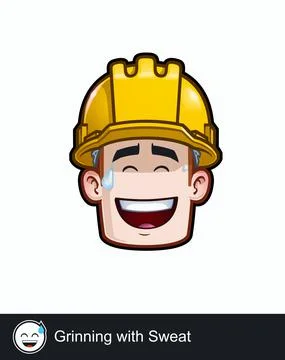 Construction Worker - Expressions - Positive n Smiling - Grinning with Sweat Stock Illustration