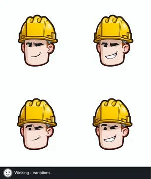 Construction Worker - Expressions - Positive n Smiling - Winking - Variations Stock Illustration