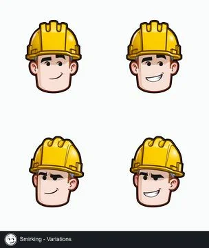 Construction Worker - Expressions - Positive n Smiling - Smirking - Variation Stock Illustration