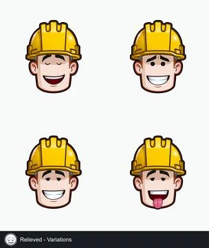 Construction Worker - Expressions - Relieved - Variations Stock Illustration