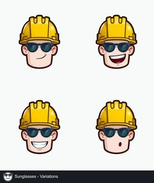 Construction Worker - Expressions - Sunglasses - Variations Stock Illustration