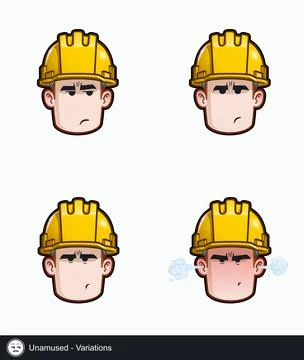 Construction Worker - Expressions - Unamused - Variations Stock Illustration