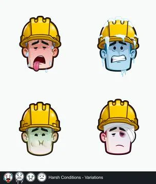 Construction Worker - Expressions - Unwell - Harsh Conditions - Variations Stock Illustration