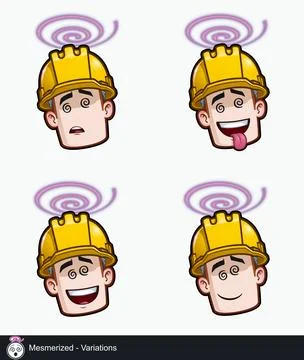 Construction Worker - Expressions - Unwell - Mesmerized - Variations Stock Illustration
