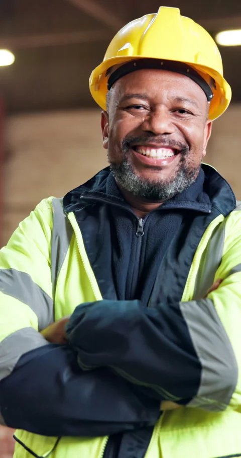 Construction worker, face or man with confidence at site for building Stock Footage 348128075