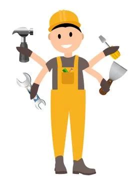 Construction Worker Flat Character, Building Man Specialists Rea Stock Illustration