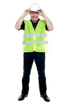 Construction worker in fluorescent jacket Stock Photos