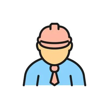 Construction worker, foreman, engineer, architect flat color line icon. Stock Illustration