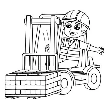 Construction Worker with the Forklift Isolated Stock Illustration
