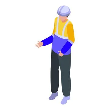 Construction worker gesturing with hand isometric illustration Stock Illustration