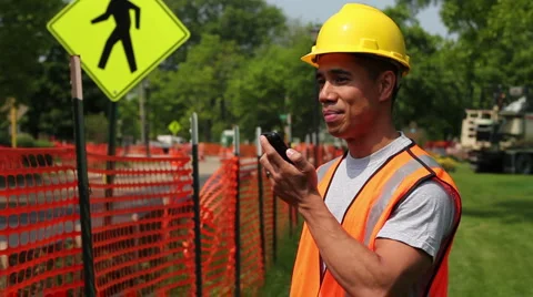 Construction worker giving directions Stock Footage 6113442
