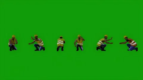 Construction worker on green screen measuring with six different views Stock-Footage 204792279