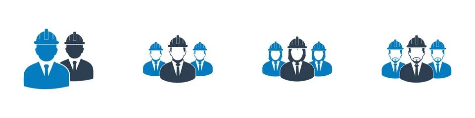 Construction worker Group Icon Set. Editable Flat Vector Illustration. Stock Illustration