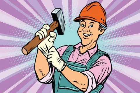 Construction worker with hammer Stock Illustration