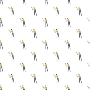 Construction worker hammering seamless repeat pattern background Stock Illustration