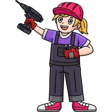 Construction Worker with a Hand Drill Clipart Stock Illustration