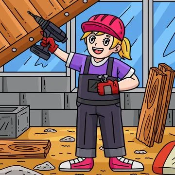 Construction Worker with a Hand Drill Colored Stock Illustration