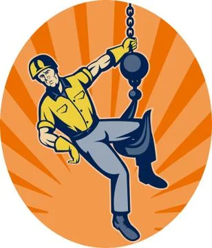 Construction worker hanging on hook Stock Illustration
