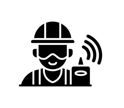 Construction Worker with Hard Hat and Communication Device Icon Design Stockillustratie
