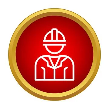 Construction worker hard hat safety icon button Stock Illustration