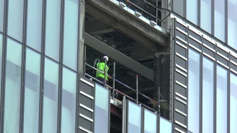 Construction Worker with Hard Hat Standing Near Scaffolding Stock Footage 75926493